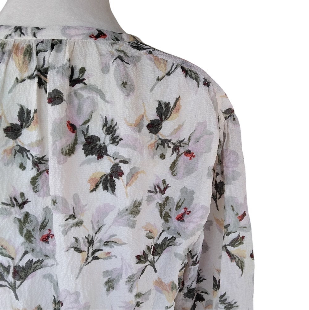 Rebecca Taylor Floral Hammered Silk Peasant Blouse Flowy Size 4 - Picture 7 of 9